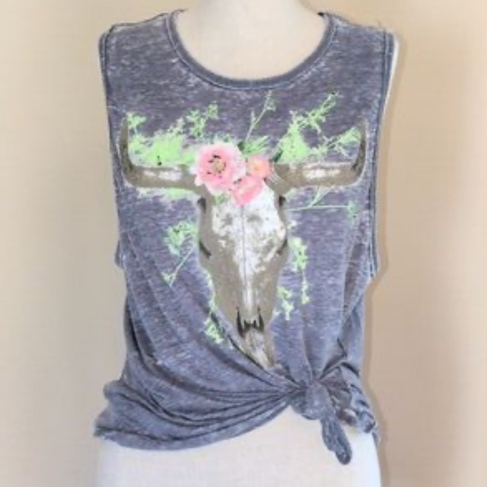 Chaser Blue/white Burnout Tank- Medium